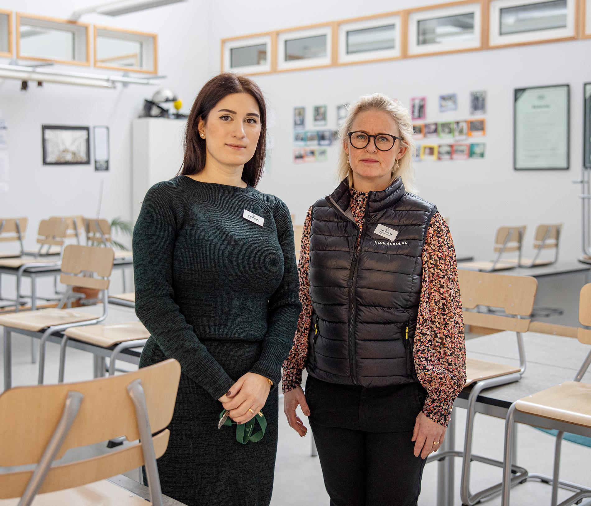 Engelskaläraren Mariam Johansson och rektorn Åsa Bauermeister längtar efter att tjoandet och stojandet ska återvända till Noblaskolan. 