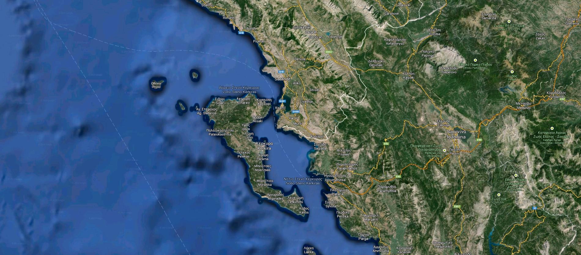 Nödsignalen skickades från ett fartyg utanför den grekiska ön Korfu.
