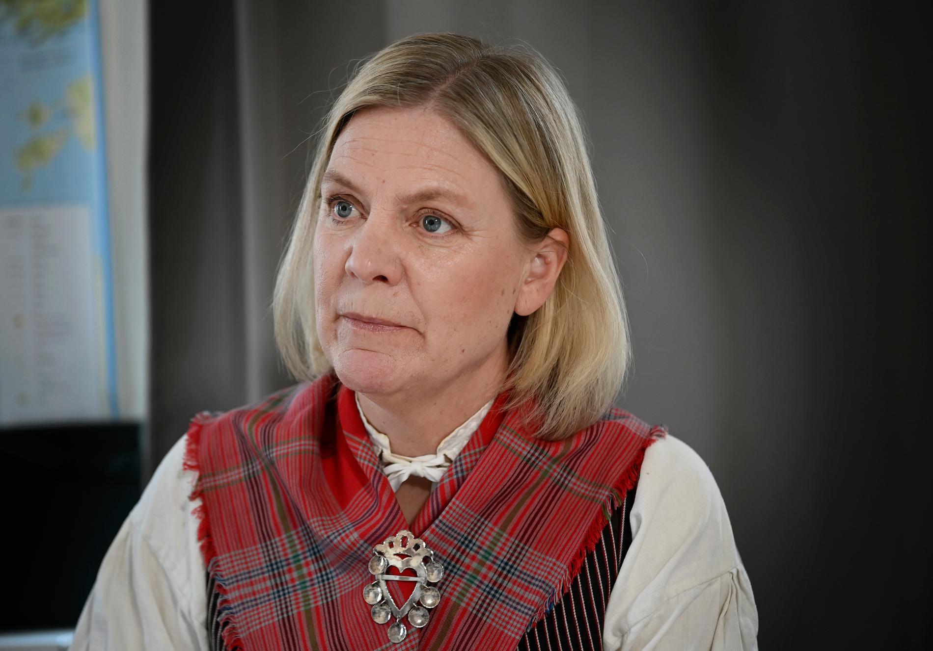 Magdalena Andersson efter sitt nationaldagstal i Falun.