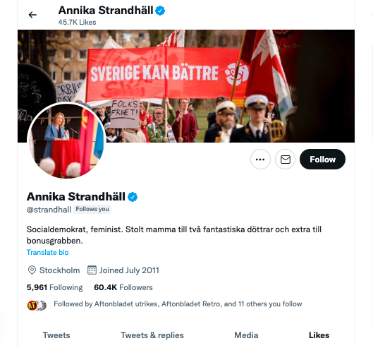 Annika Strandhäll är en av de ministrar som är mest aktiv på sociala plattformen Twitter. 