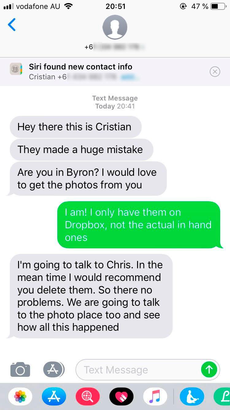 Sms-konversation med Chris frus bror.