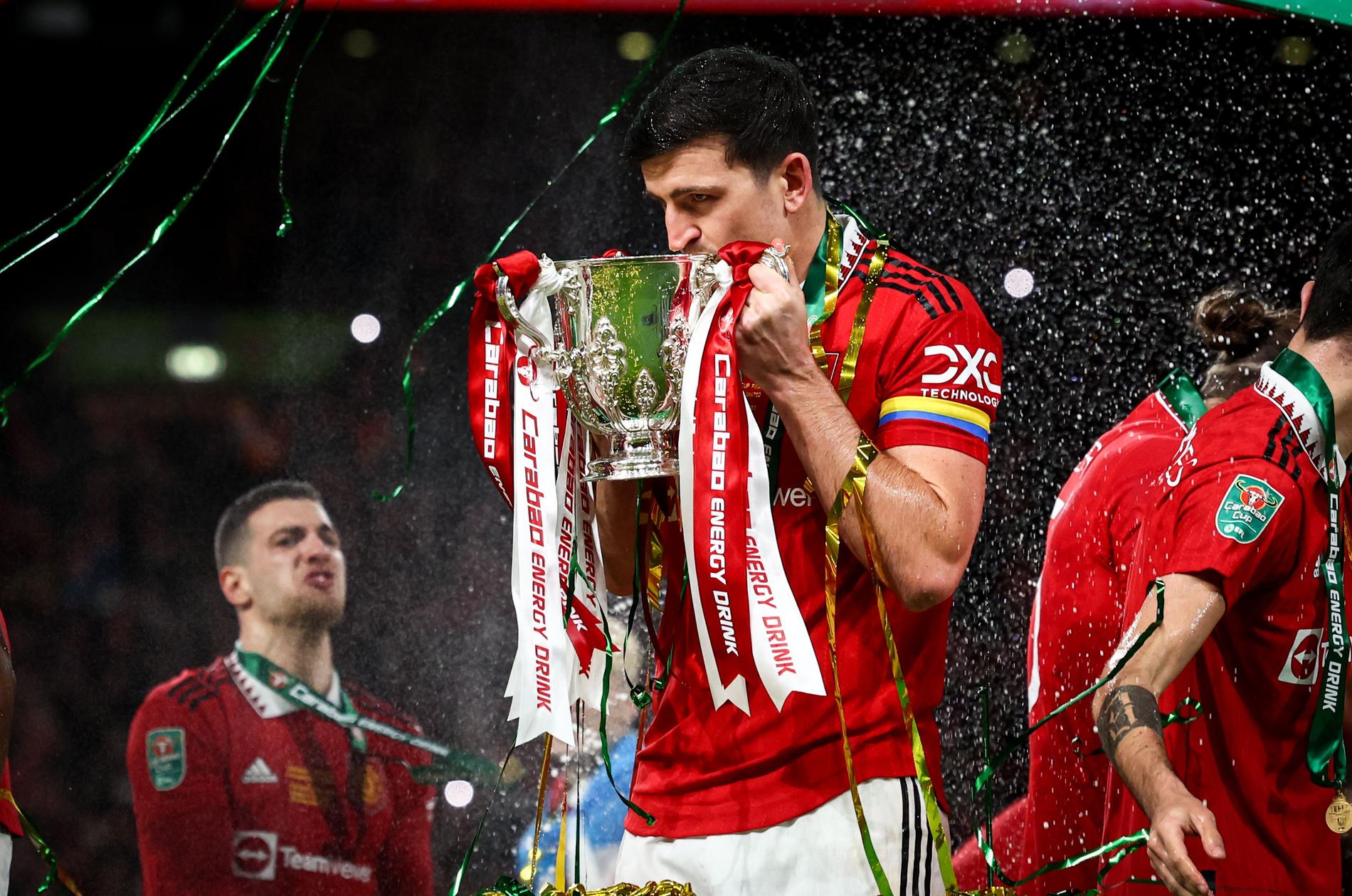 Harry Maguire och Manchester United vann ligacupen i söndags.