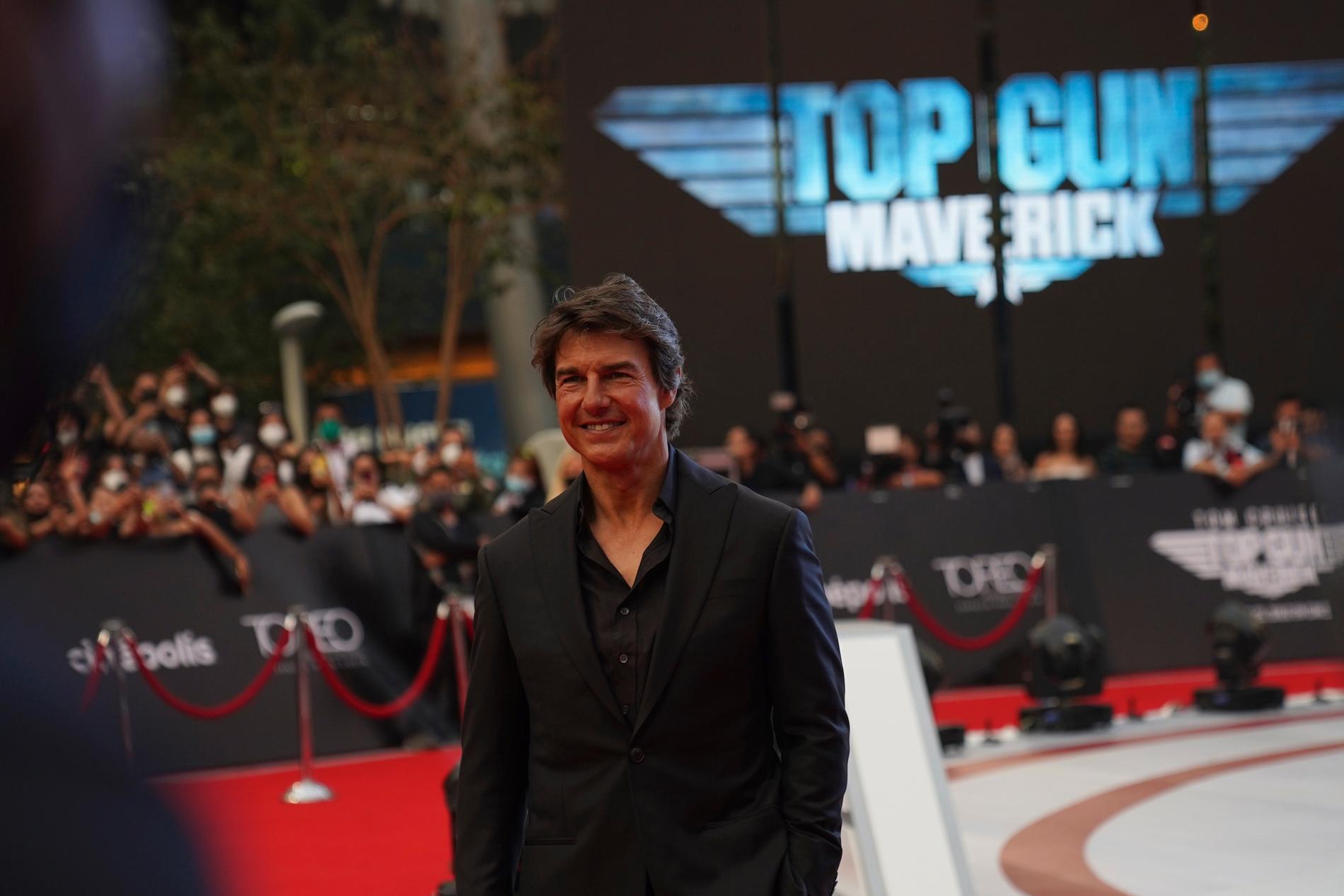 Tom Cruise under premiären av ”Top Gun: Maverick” i Mexico.