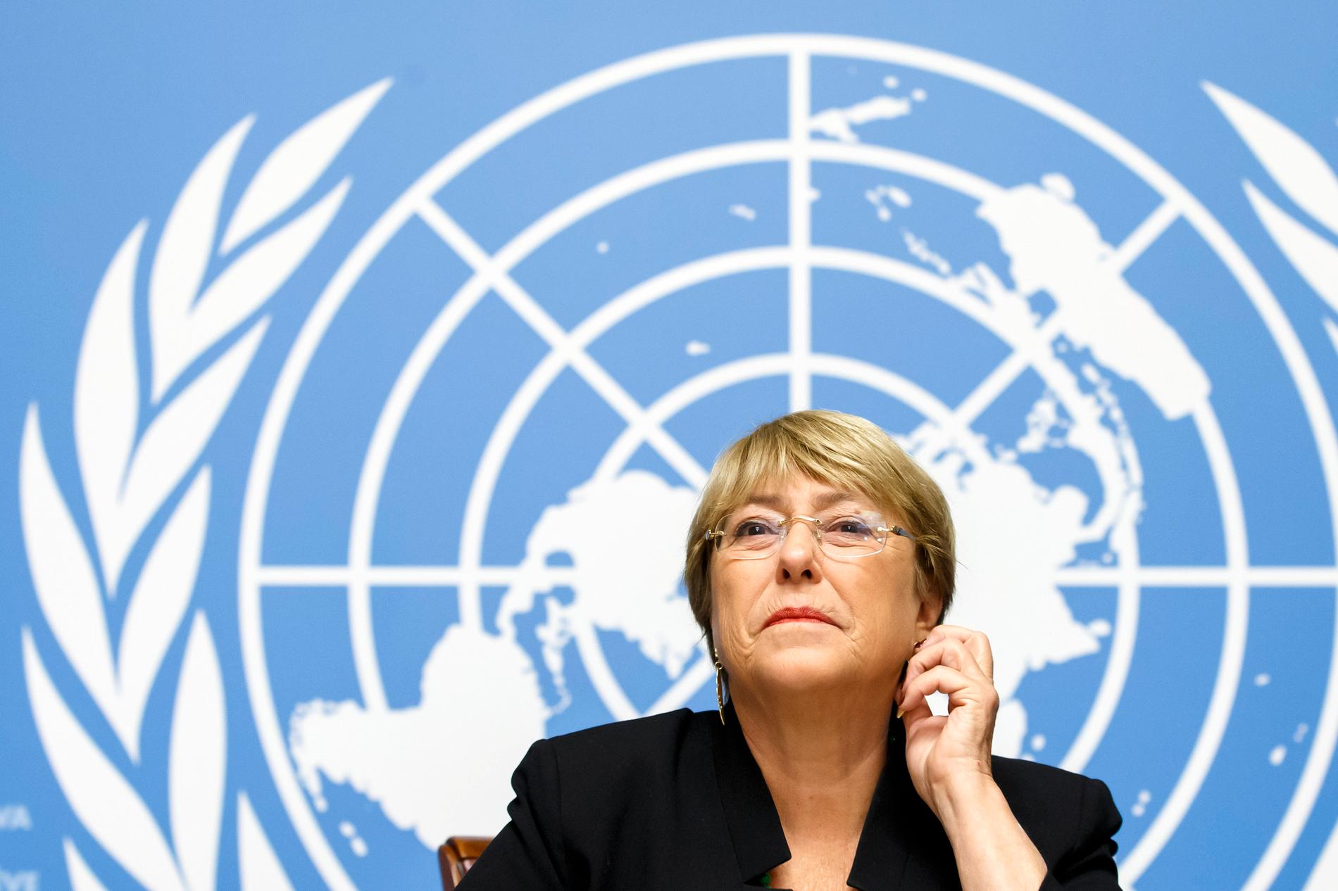 Michelle Bachelet under sin presskonferens i Genève.