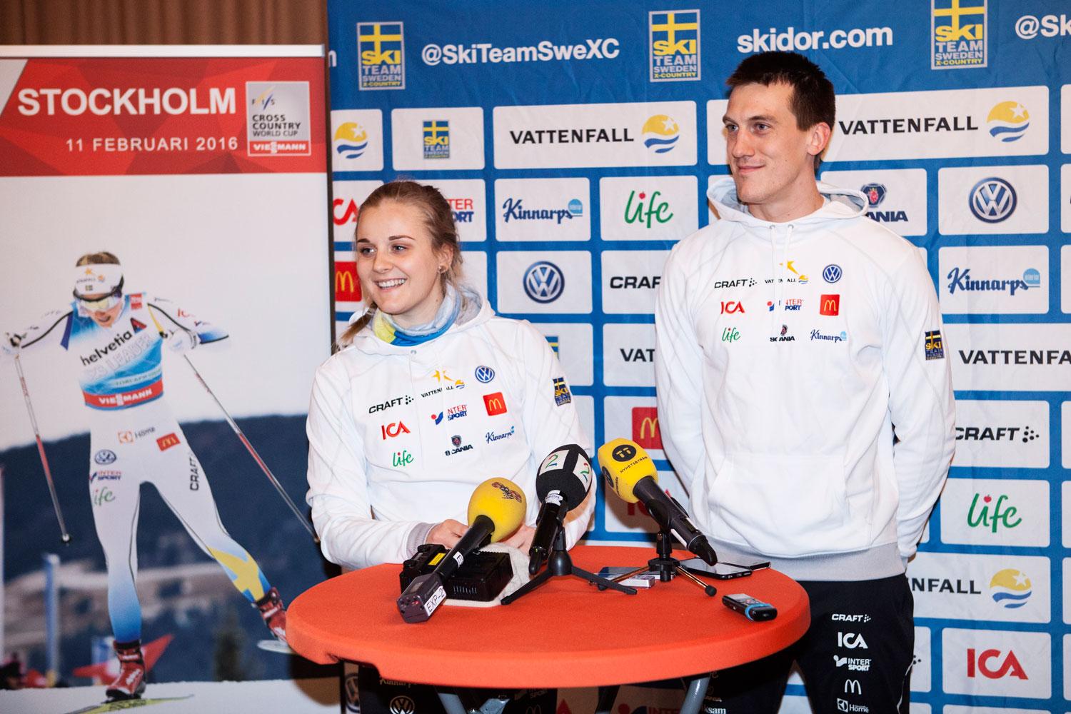 Stina Nilsson och Johan Edin på presskonferensen inför Slottssprinten.