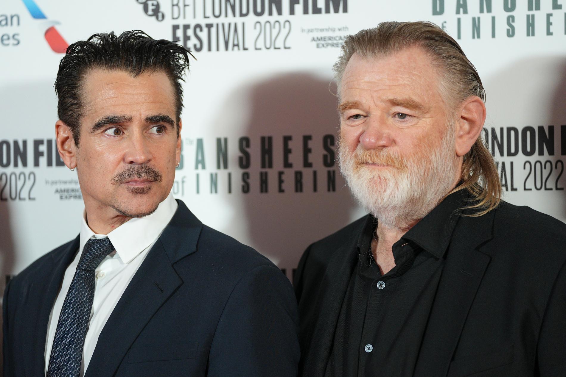 Huvudrollsinnehavarna Brendan Gleeson och Colin Farrell på filmpremiär i London. Arkivbild.