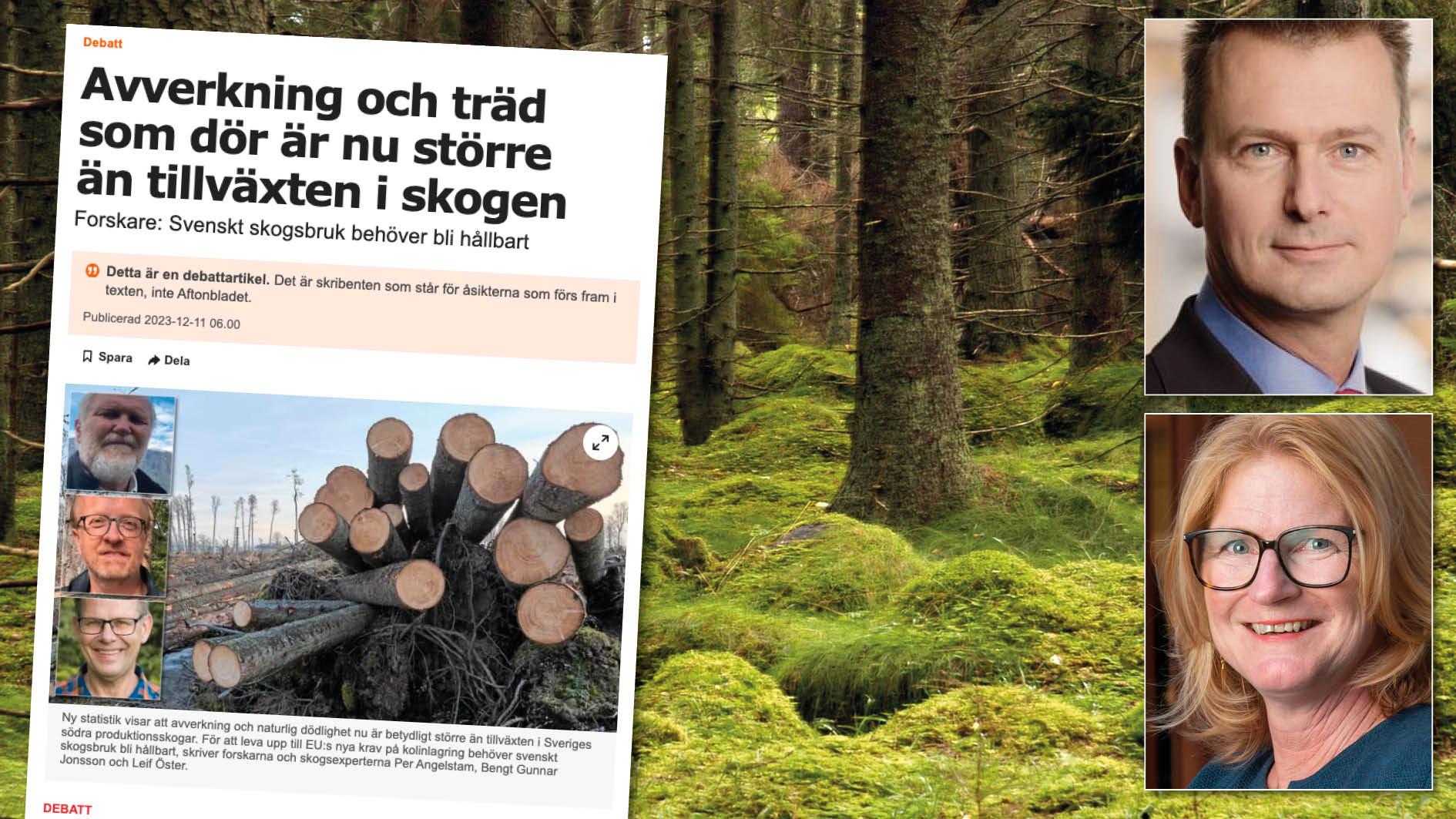 Siffrorna som artikelförfattarna stödjer sig på är ett urval av det totala svenska skogsbeståndet. Inkluderas även de arealer av skog som skogsägare frivilligt avsatt, samt den skog som skyddas enligt lag, framträder en annan bild, skriver Magnus Berg och Linda Eriksson, Skogsindustrierna.