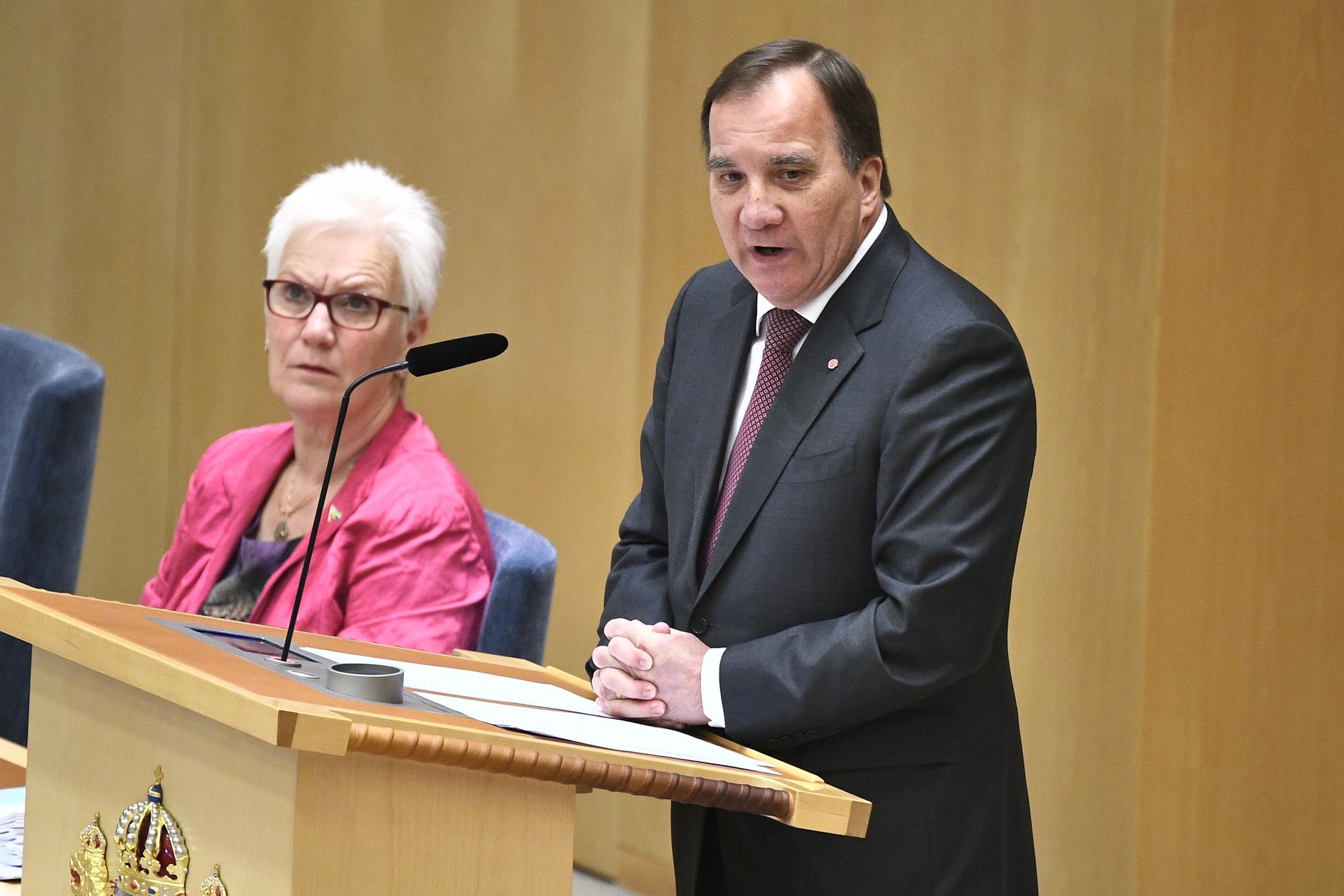 Statsminister Stefan Löfven (S) under onsdagens partiledardebatt.