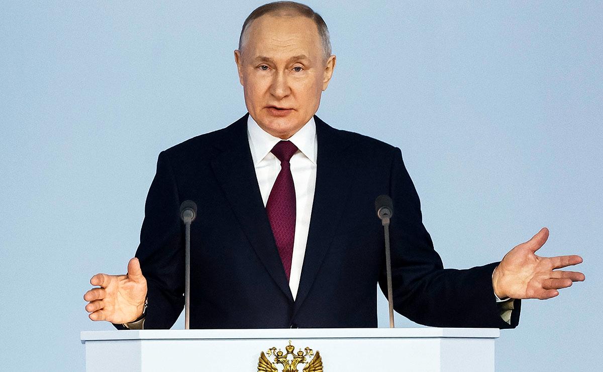 Vladimir Putin när han i veckan höll tal i Moskva. I det sade han bland annat att pedofili är norm i västvärlden – och att det inte var Ryssland som inledde kriget i Ukraina.