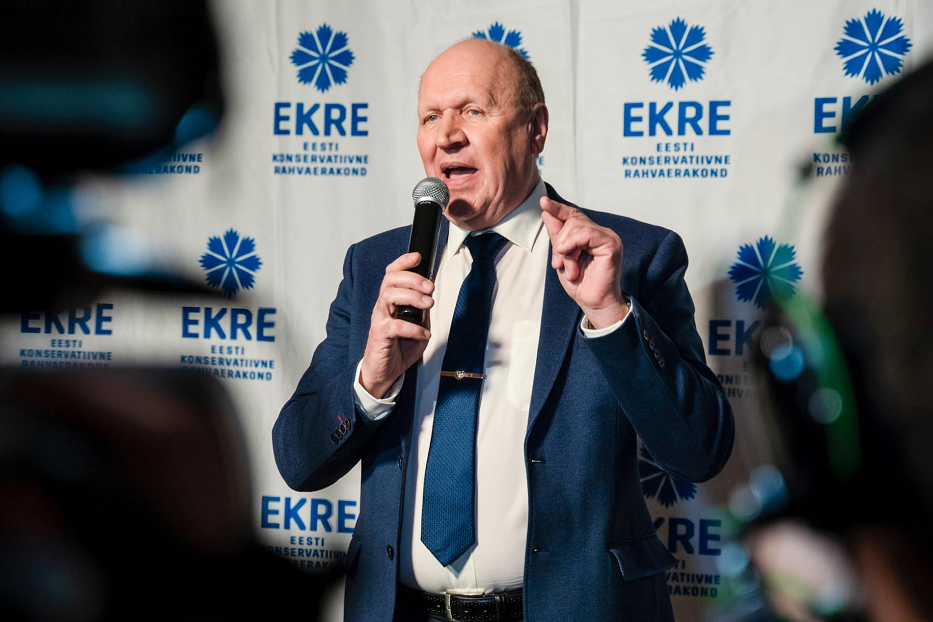 Mart Helme, ordförande i Estlands konservativa folkparti (Ekre). Arkivbild från 4 mars.