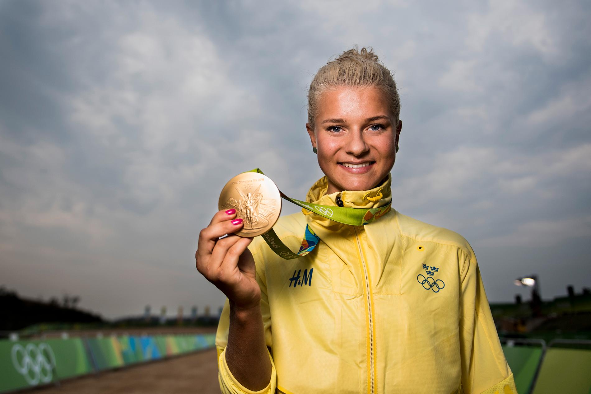 Jenny Rissveds efter OS-guldet i Rio de Janeiro.