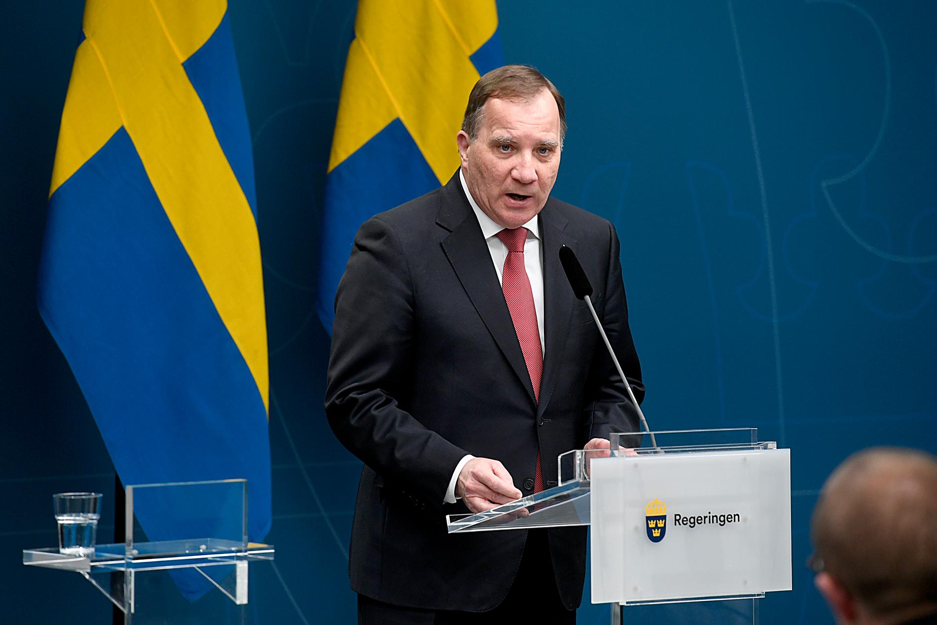 Statsminister Stefan Löfven på en pressträff på torsdagen.