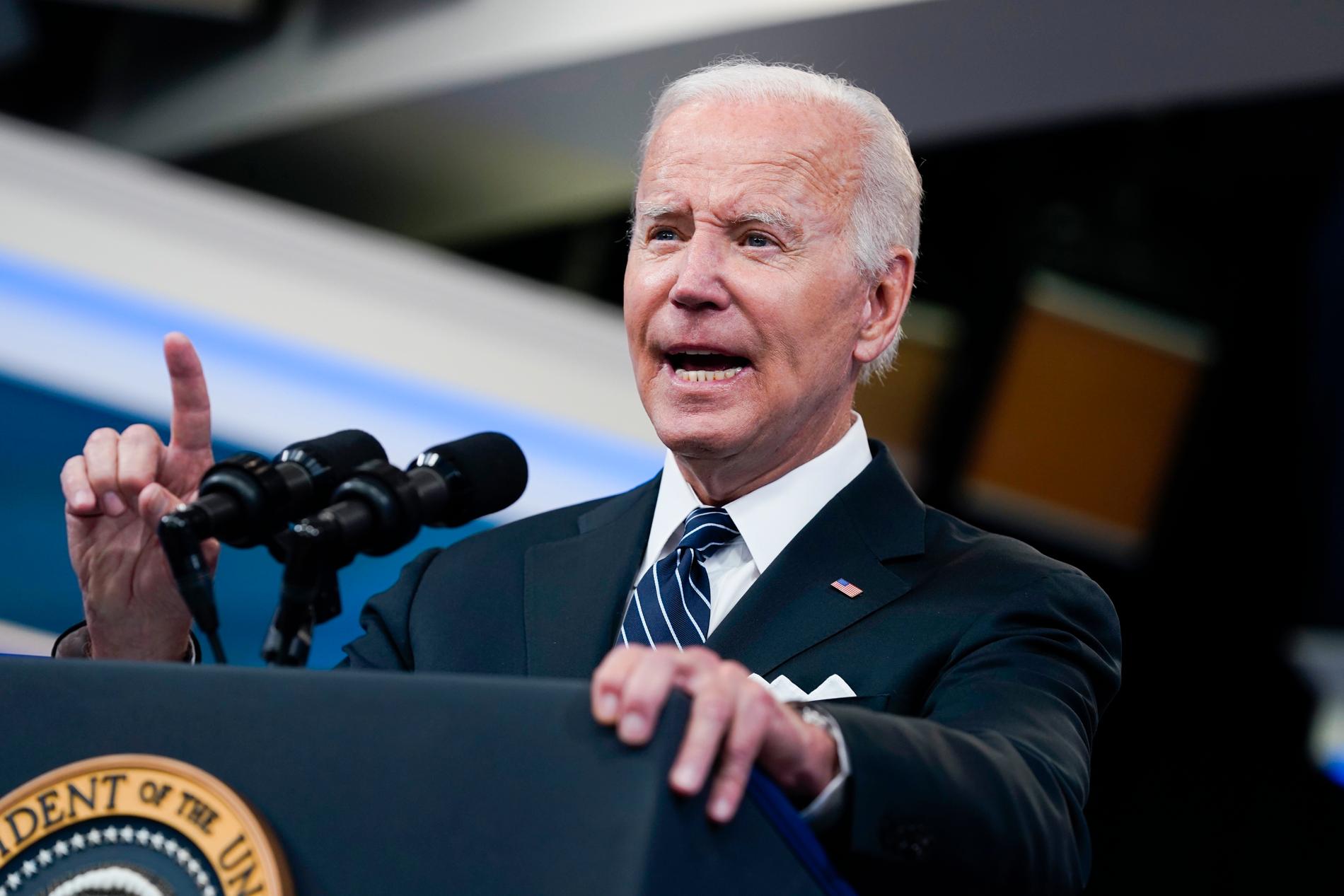 USA:s president Joe Biden håller presskonferens om de skenande drivmedelspriserna den 22 juni 2022.