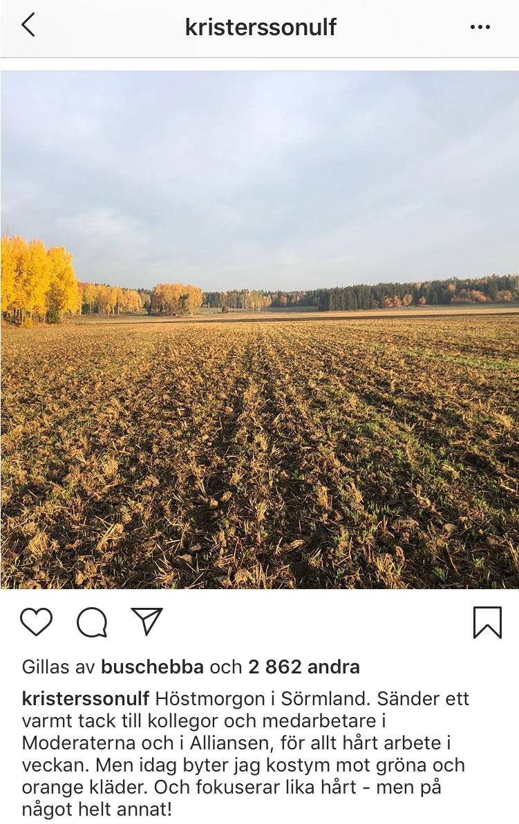 Ulf Kristersson inlägg på Instagram. 