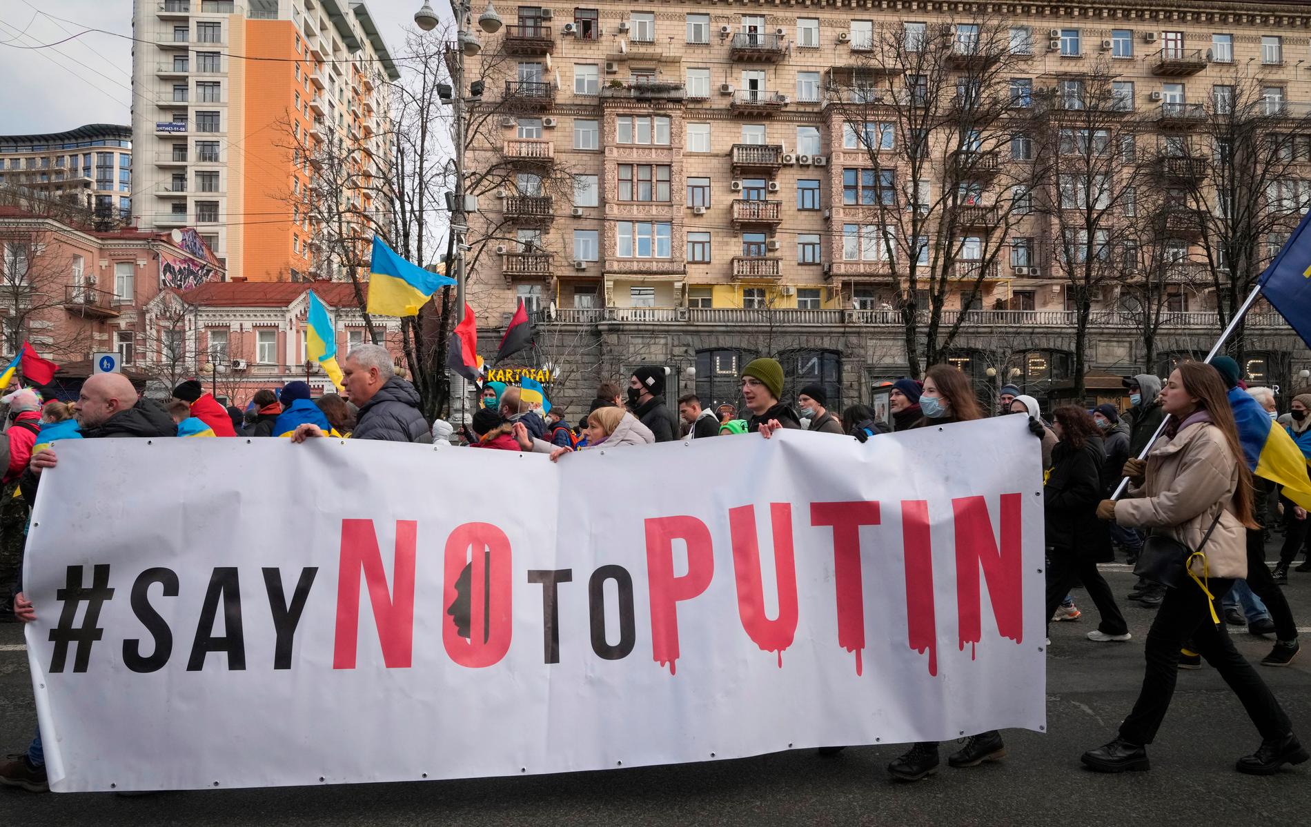 Demonstration i centrala Kiev i Ukraina under lördagen.