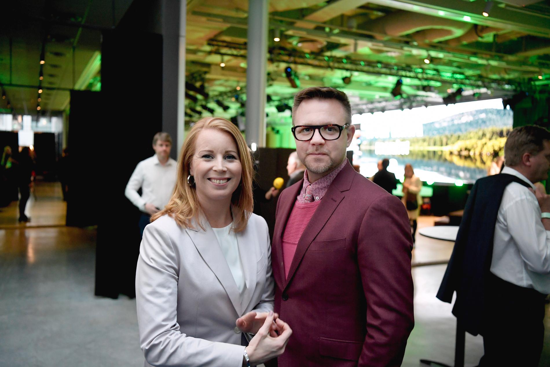 Annie Lööf och Fredrick Federley på Centerpartiets valvaka 2019.
