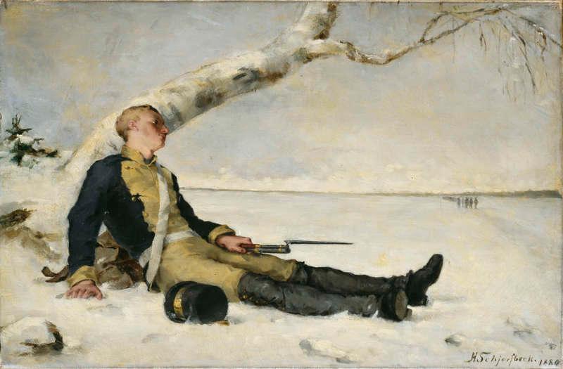 ”Sårad krigare utsträckt på snön”, 1880, olja på duk.
