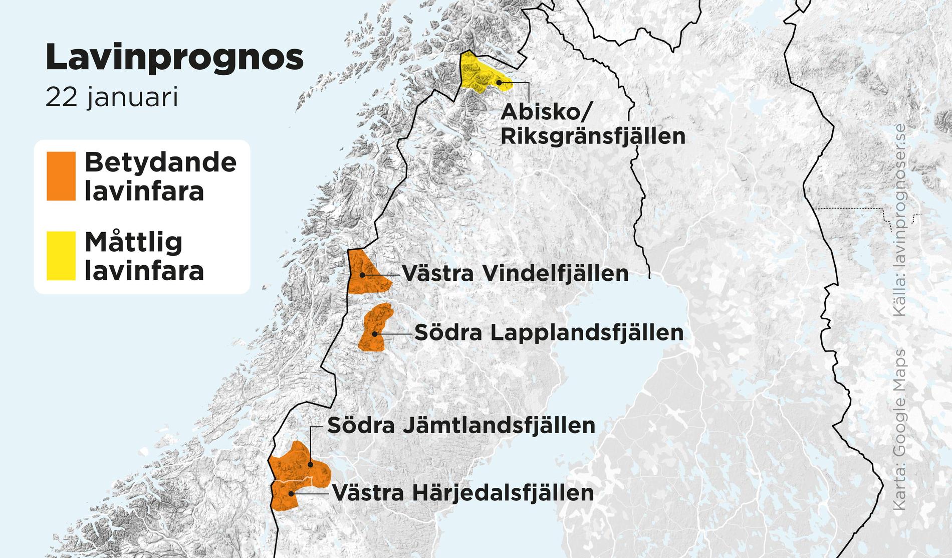 Betydande lavinfara råder i vissa delar i de svenska fjällen.