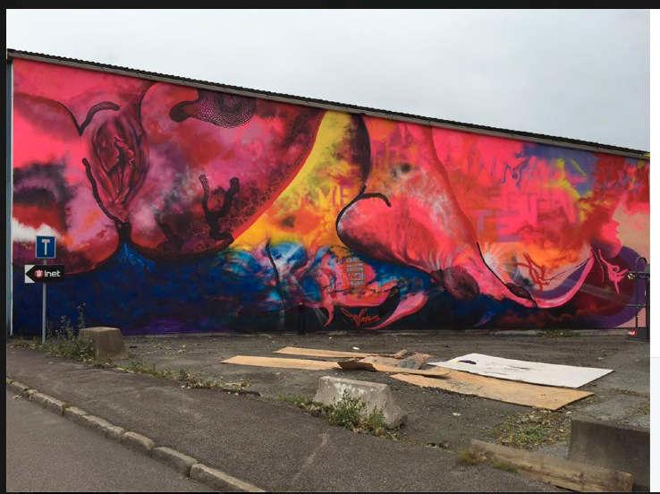 Den vandaliserade graffiti­målningen i Göteborg.