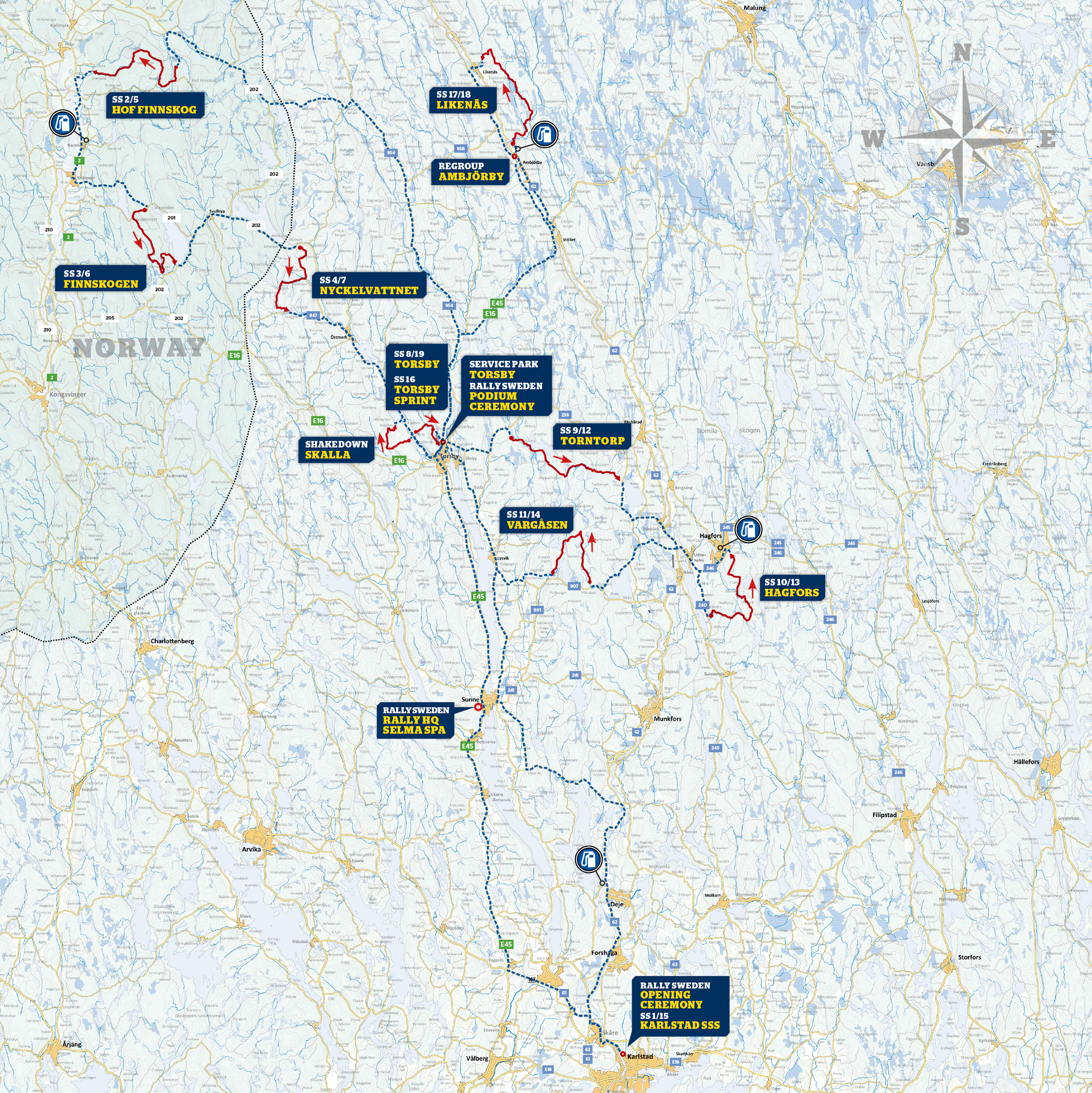 Karta till Rally Sweden, innan det kortades.