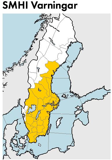 SMHI varnar för snöfall och is i större delen av Sverige