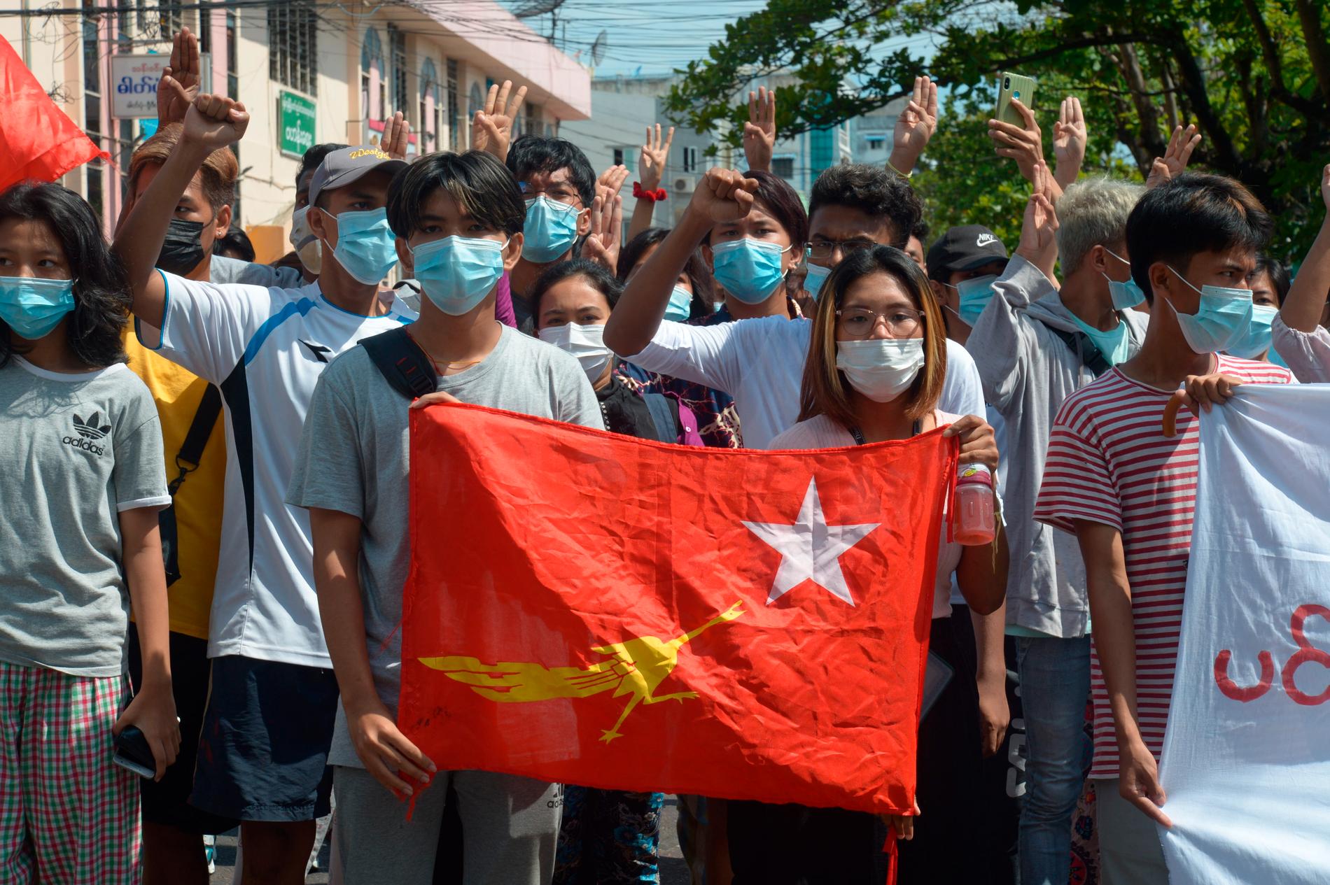 Protester mot militärkuppen i Myanmar. Arkivbild.