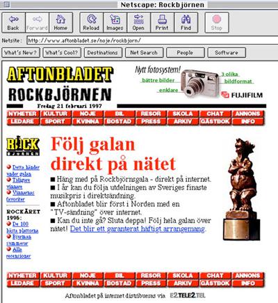 Första direktsända tv-sändningen över nätet, 1997.