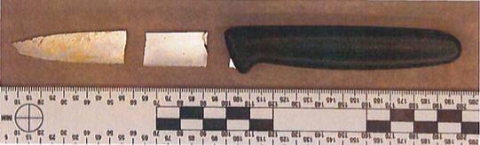 Delar av en kniv hittades utspridda i lägenheten.