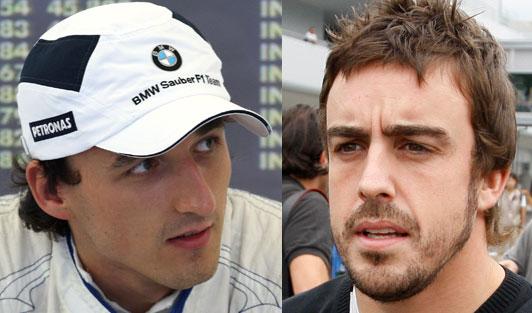 Snart i samma team? Robert Kubica (tv) och Fernando Alonso kan båda komma att hamna i Ferrari – något som Kubica är positiv till. FOTO: AP