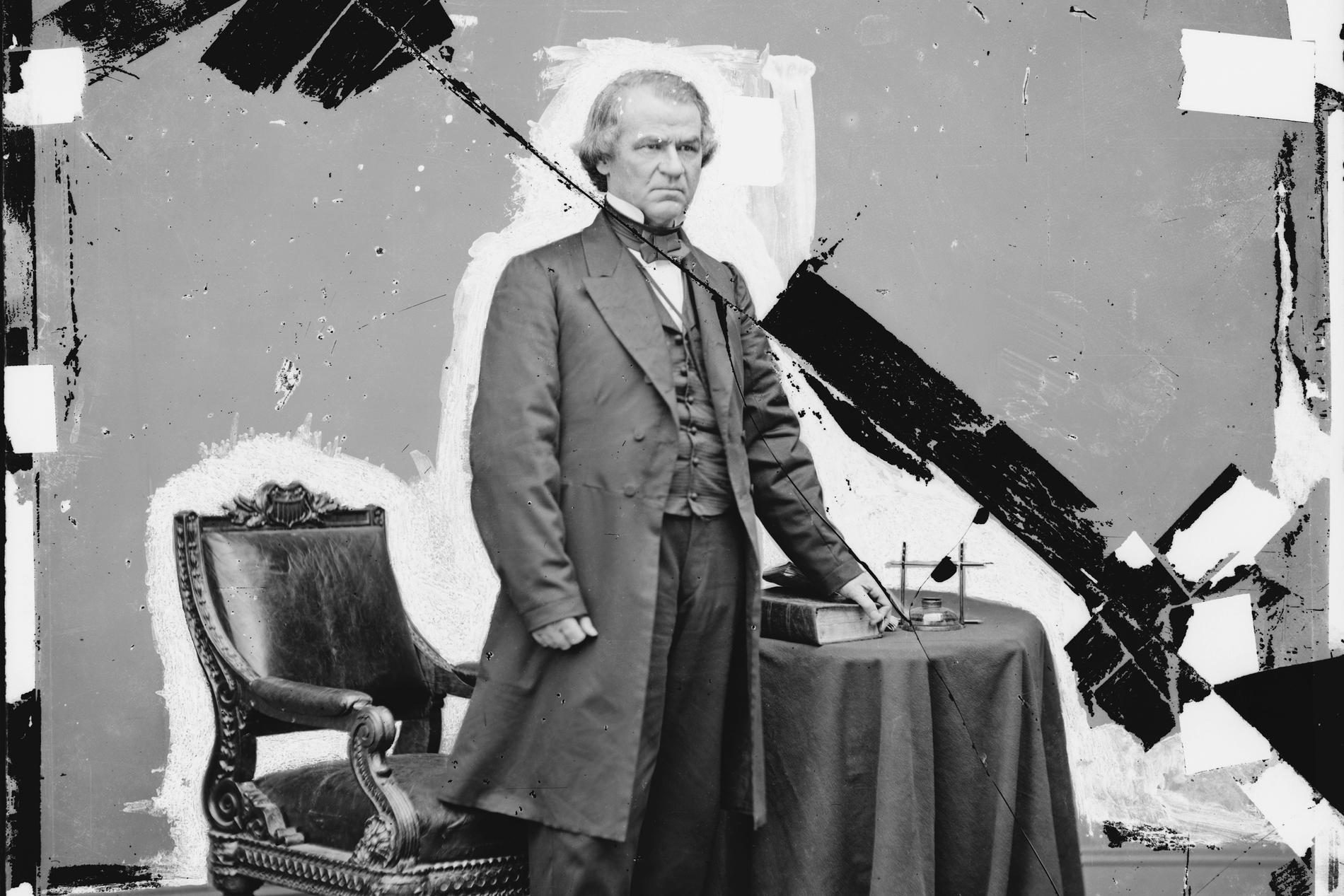 Ett skadat glasnegativ av Andrew Johnson, som blev president efter mordet på Abraham Lincoln. Arkivbild.