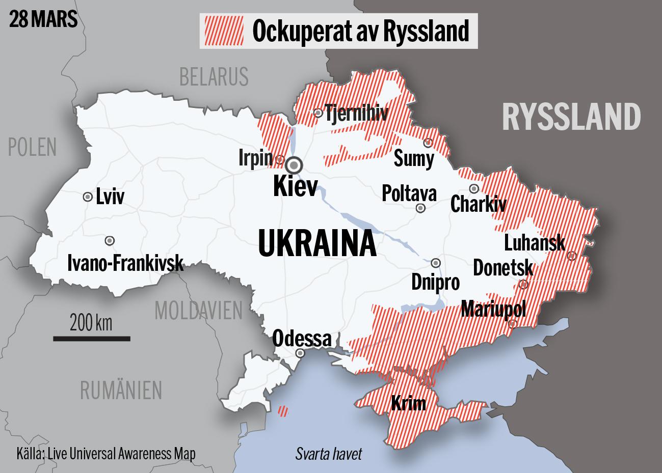 Karta över kriget i Ukraina.