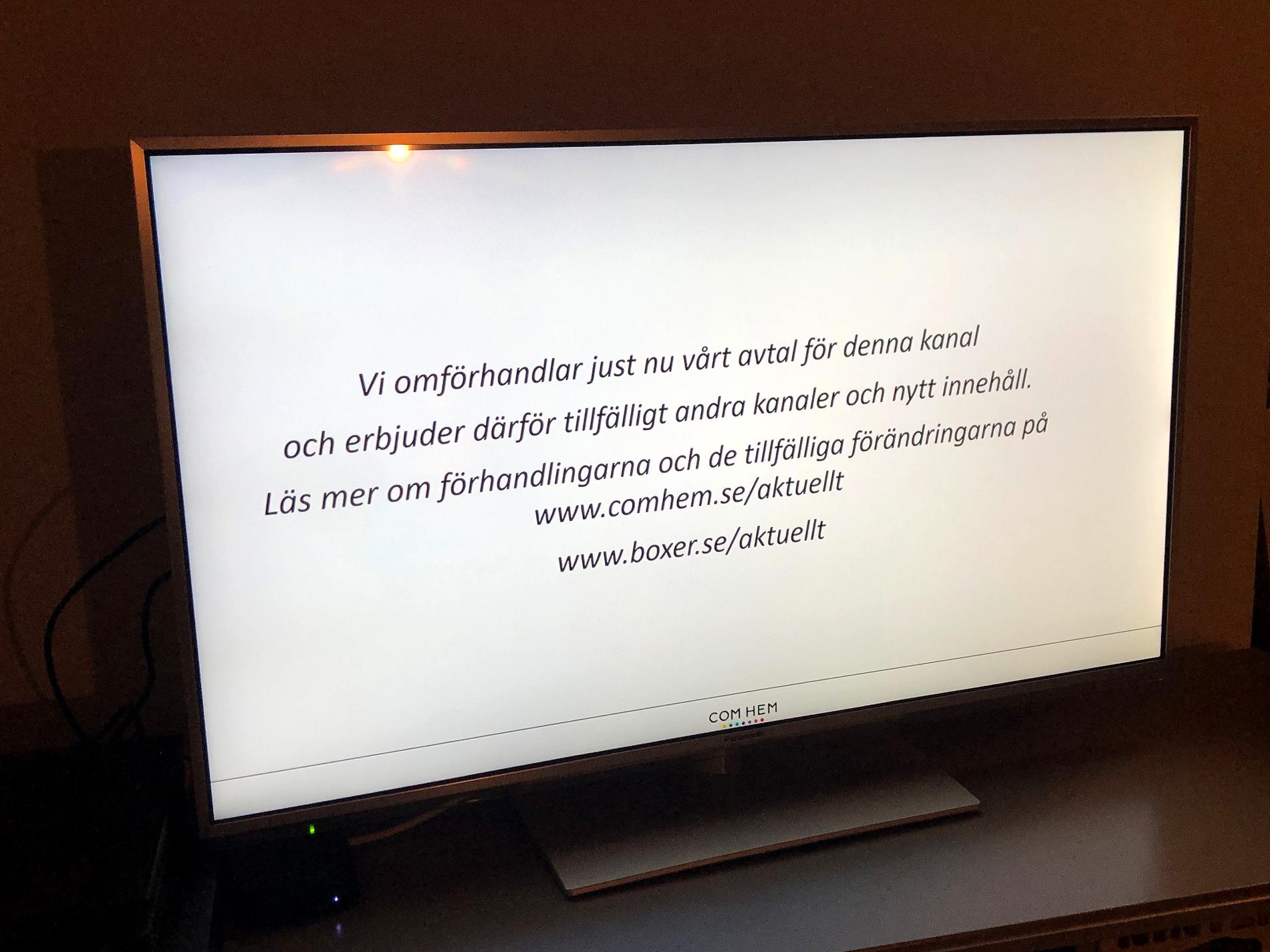 Meddelande som mötte den som ville titta på TV4.
