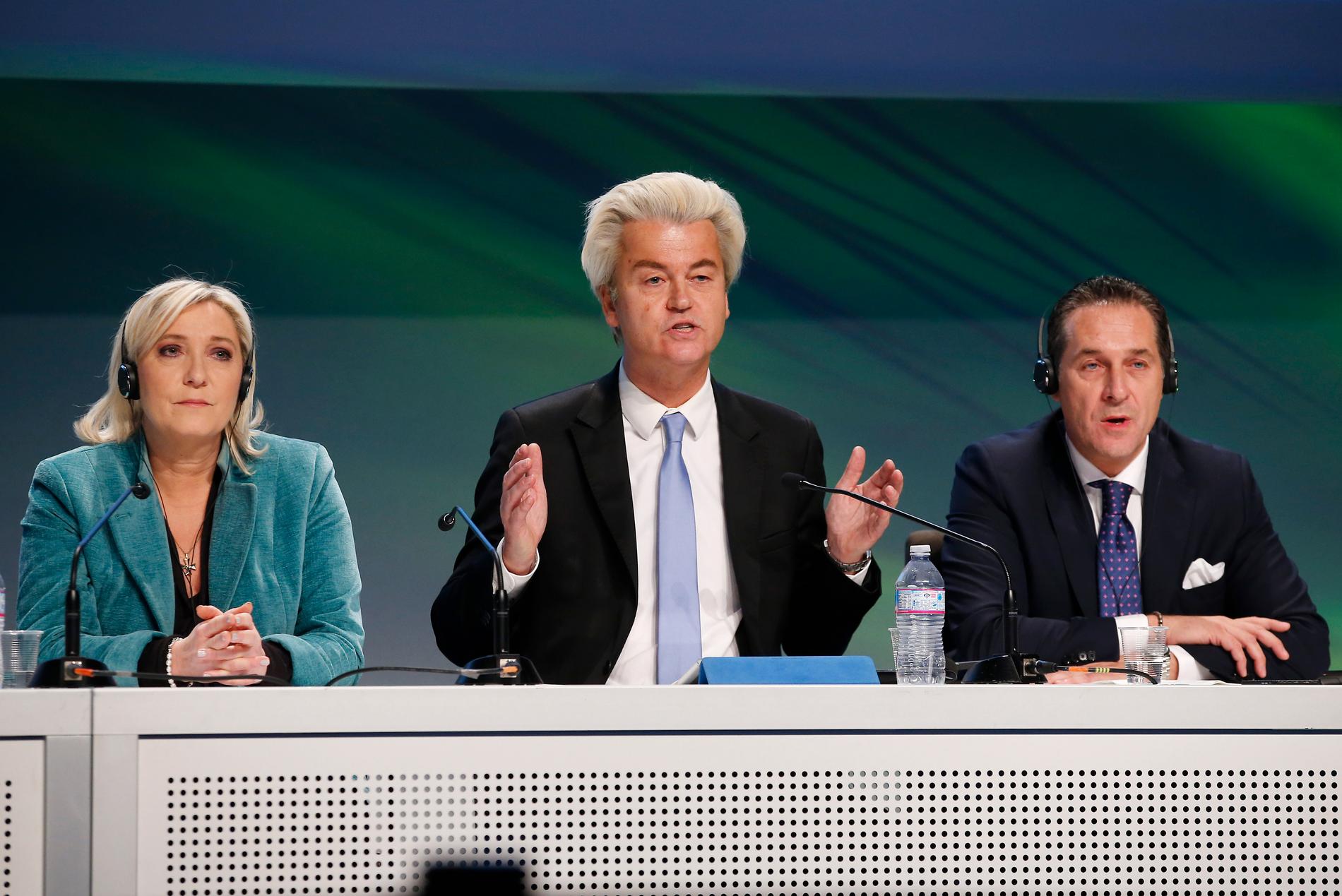 Marine Le Pen, Geert Wilders och Heinz Christian Strache, den extrema högern från Frankrike, Nederländerna och Österrike.