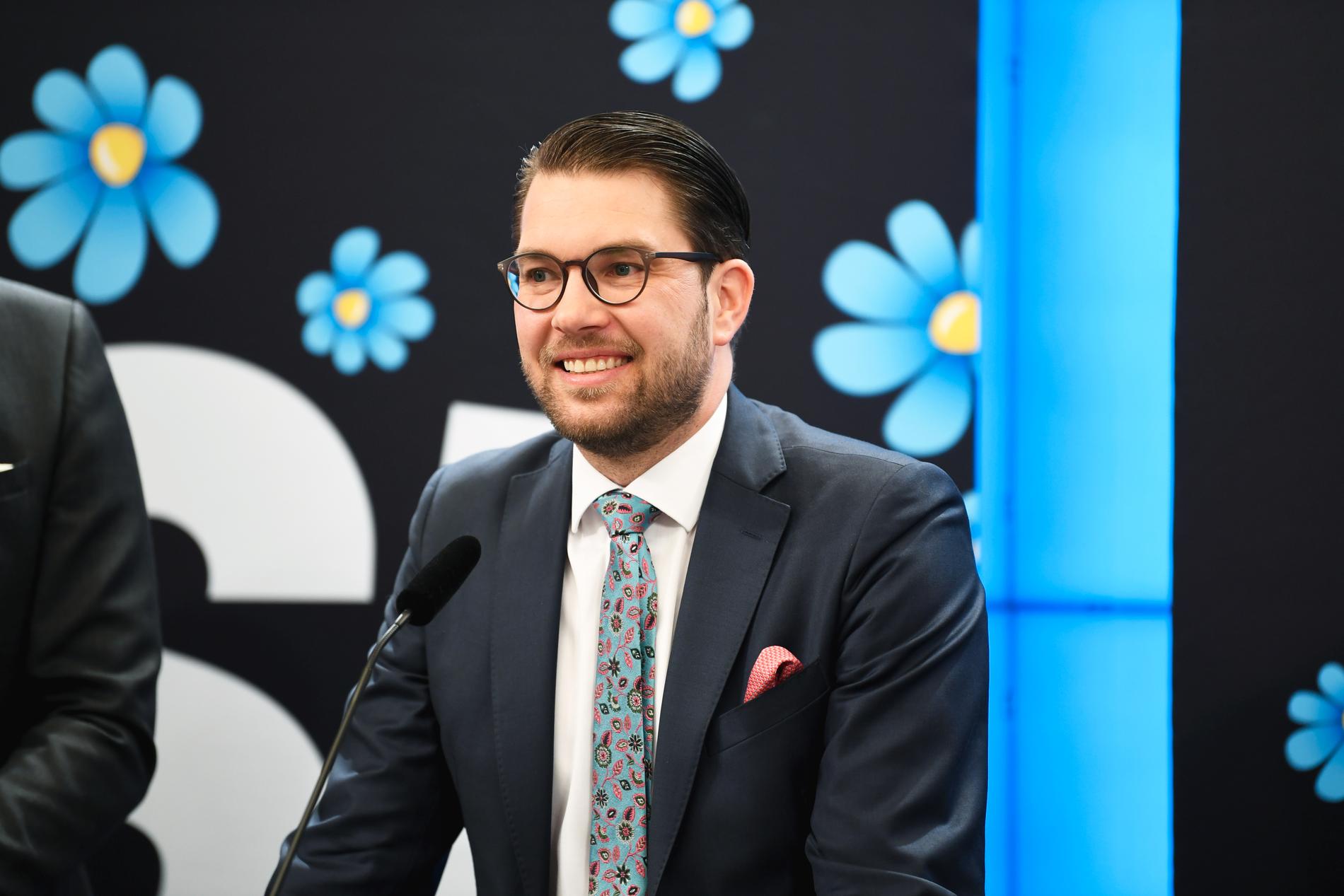 Sverigedemokraternas partiledare Jimmie Åkesson (SD) presenterar partiets vårbudgetmotion i riksdagen.