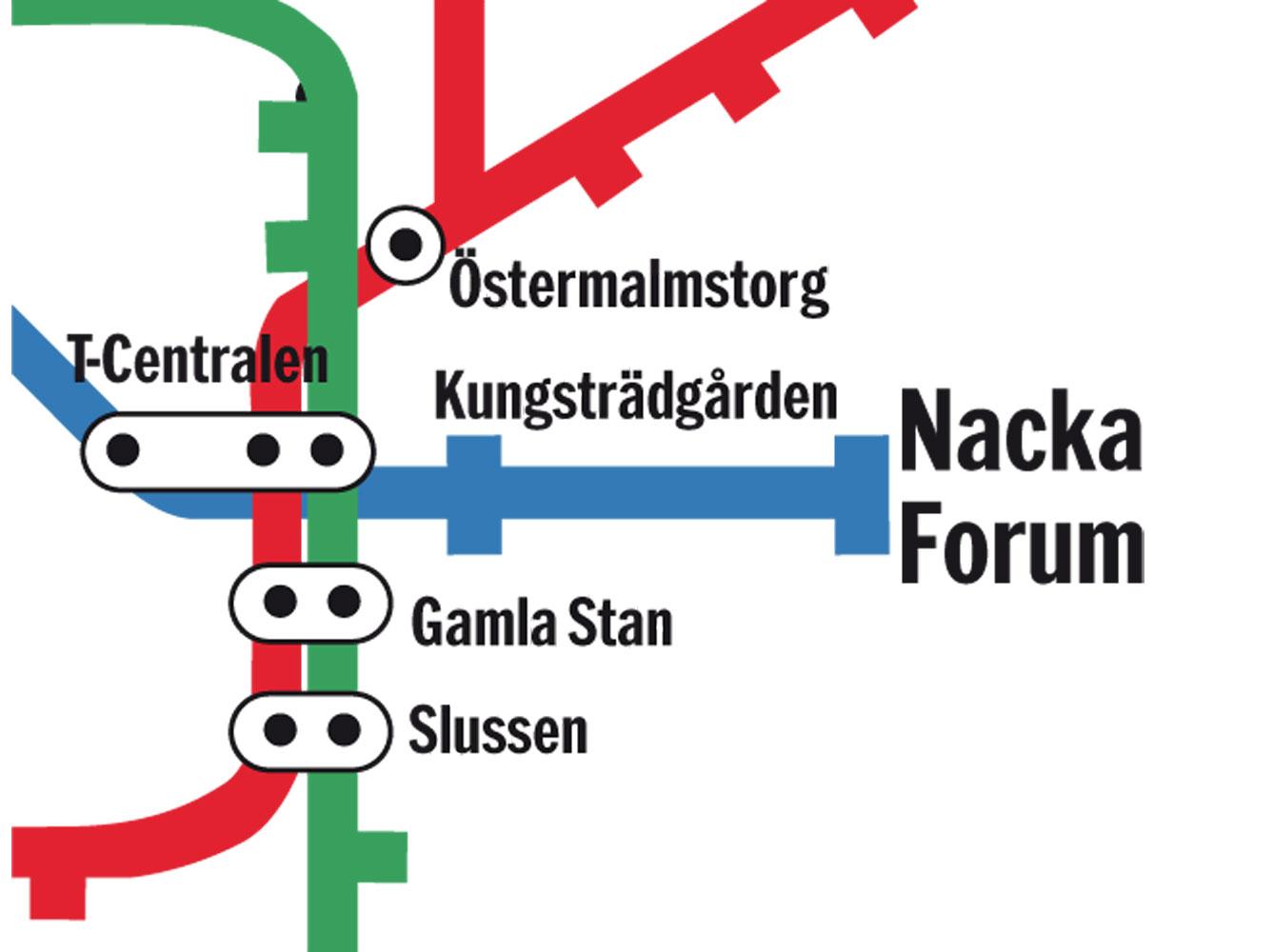 Planen är att den blåa linjen ska fortsätta till Nacka forum.