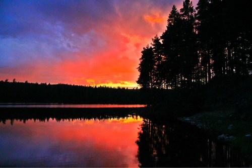 Solnedgång uppe i Borlänges skog.