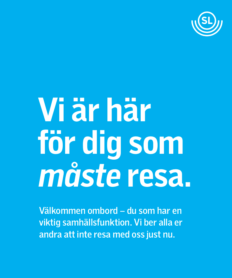Annonsen från SL som bland annat publicerats i Dagens Nyheter under lördagen.