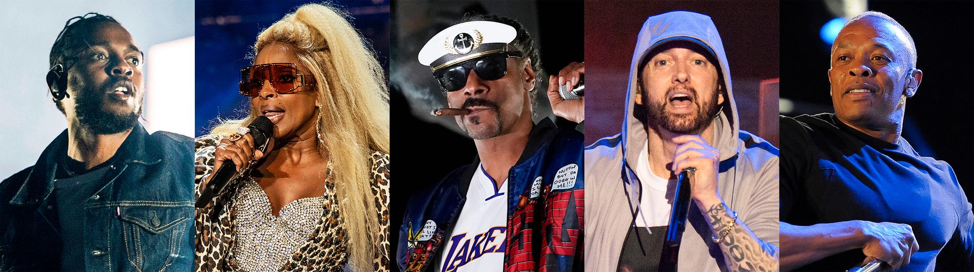 Kendrick Lamar, Mary J Blige, Snoop Dogg, Eminem och Dr Dre uppträder tillsammans på Super Bowl.