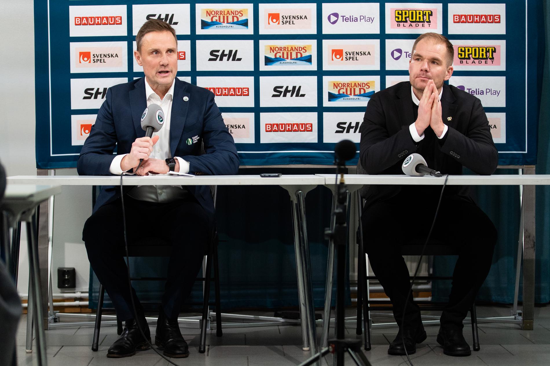 Roger Rönnberg och Tomas Mitell på presskonferensen efter Frölundas storseger.