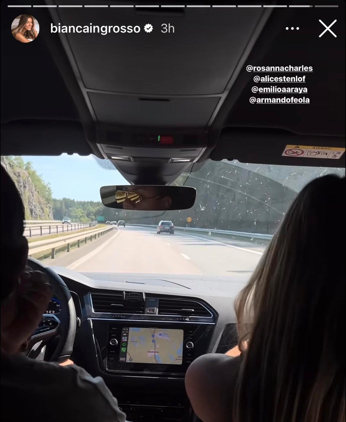 I ett borttaget inlägg från Biancas Instagram syns att bilen kör i över 150 km/h.