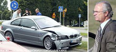 Fronten på kungens silverfärgade BMW M3 trycktes in vid olyckan. Varken kungen eller föraren i den andra bilen skadades