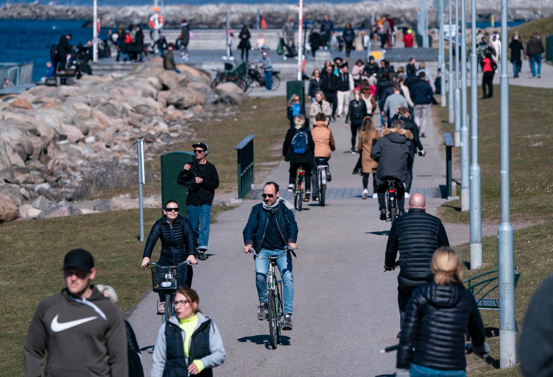 Cyklister njuter av vårvärme i Malmö. Arkivbild.