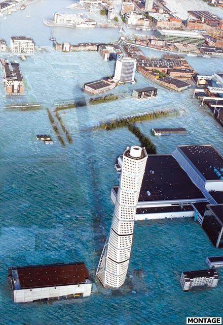 klicka på bilden för att få fram en stor version Så här kommer det att se ut i Malmös västra hamn år 2200 – om inget görs snabbt.