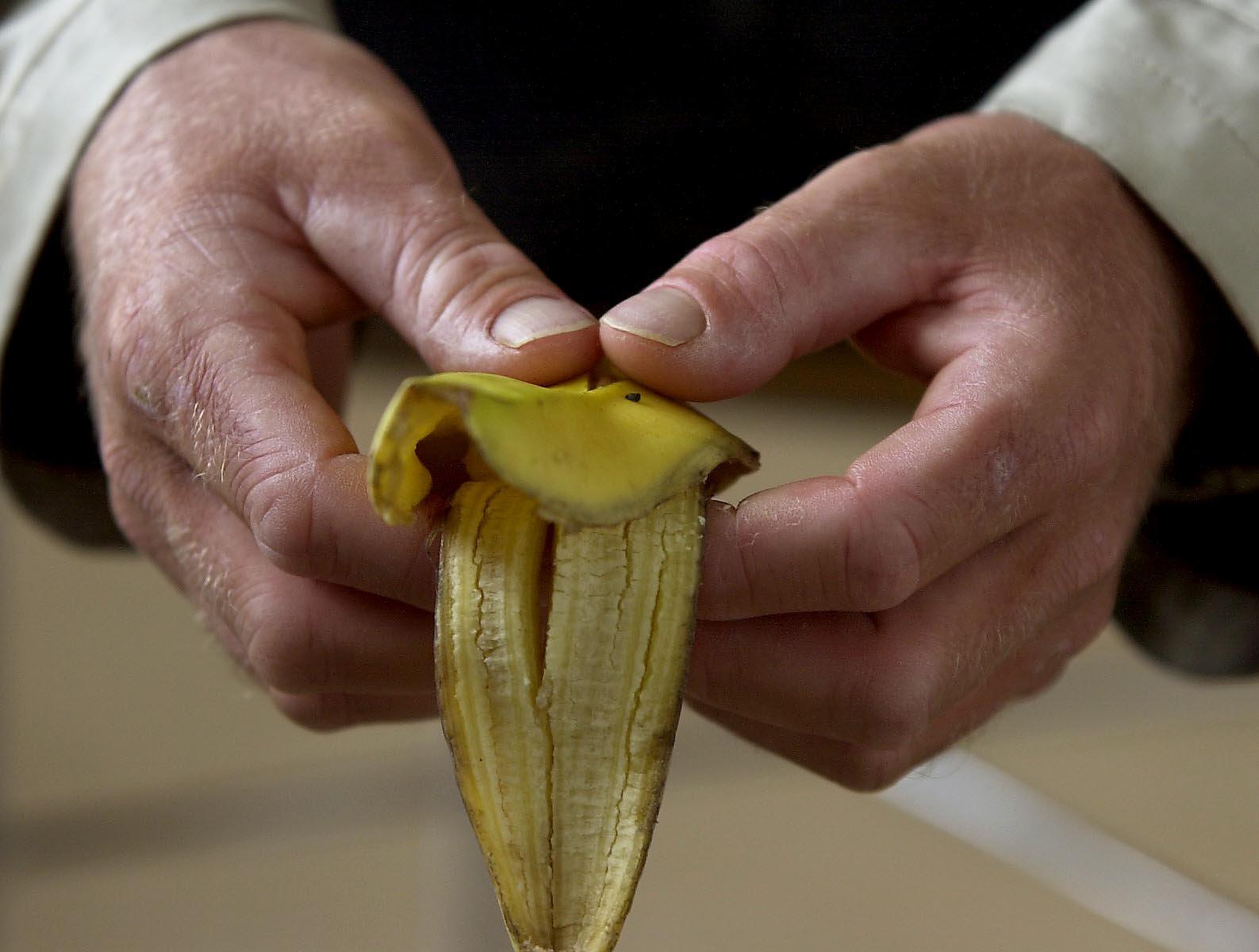 Bananskal hör hemma i papperskorgen – inte i naturen. Arkivbild.