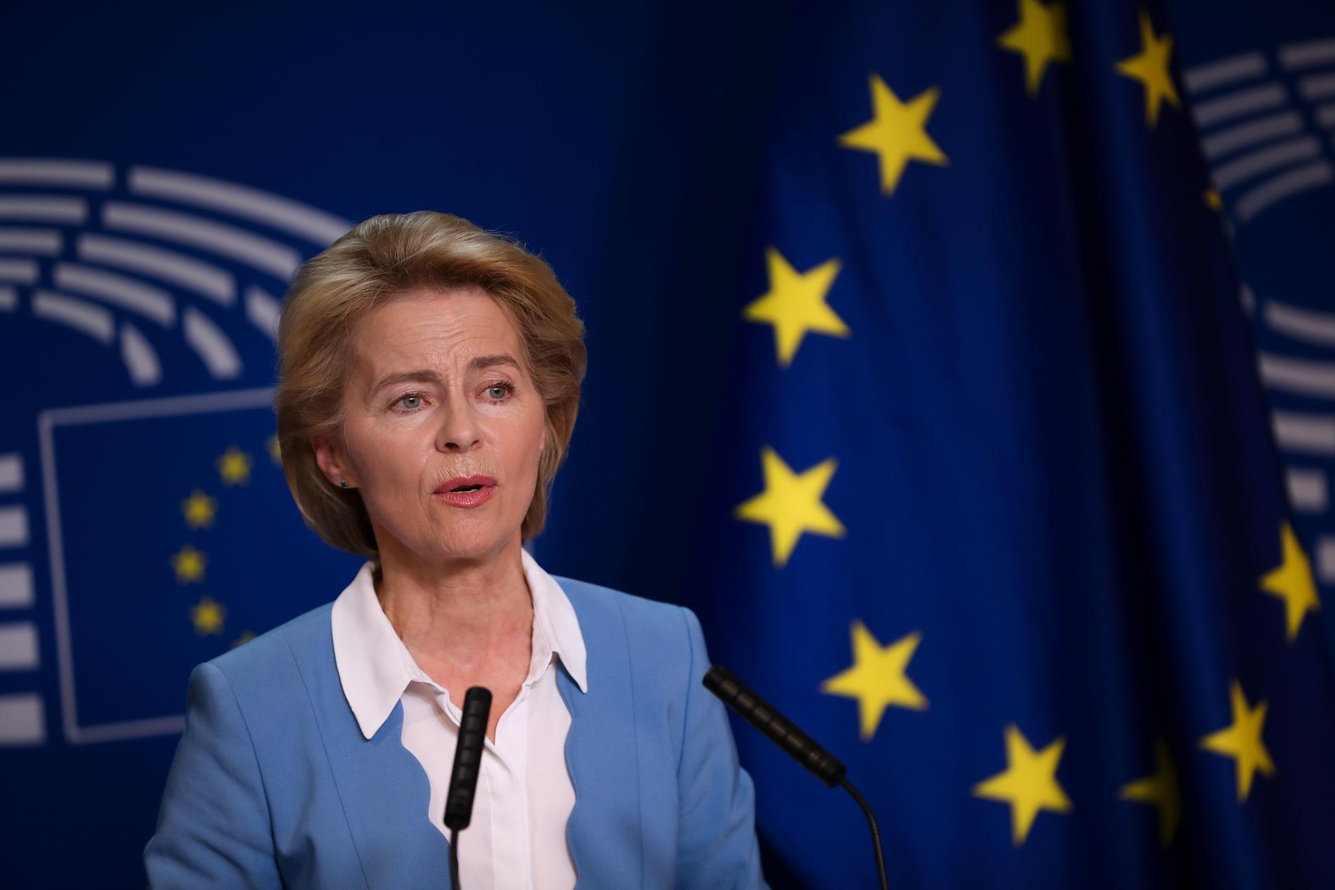 Tyska tilltänkta nya EU-kommissionsordföranden Ursula von der Leyen på besök i EU-parlamentet i Bryssel.