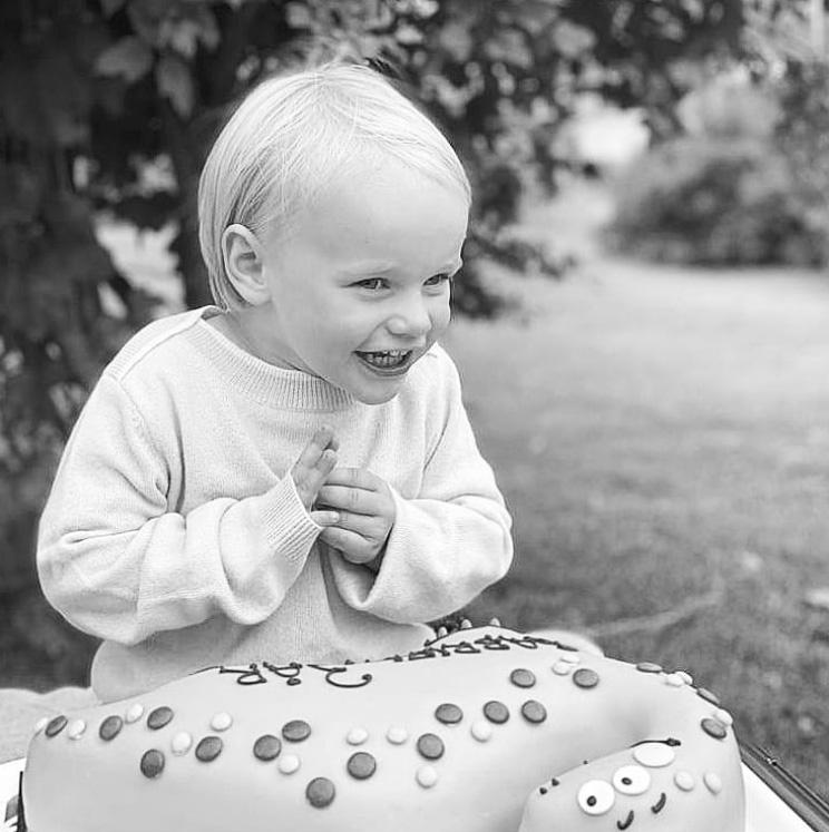 Prins Gabriel fyller 3 år och firas med tårta i trädgården. 