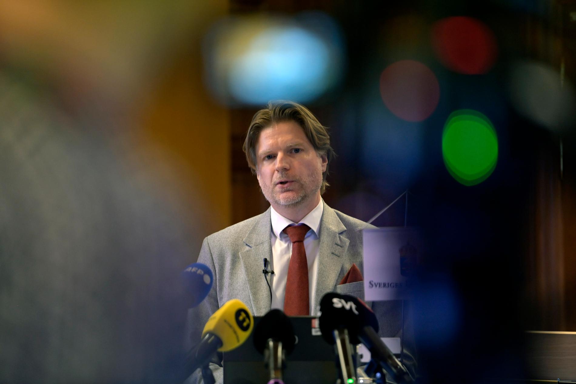 Rättens ordförande, chefsrådmannen Måns Wigén på pressträffen efter domen.