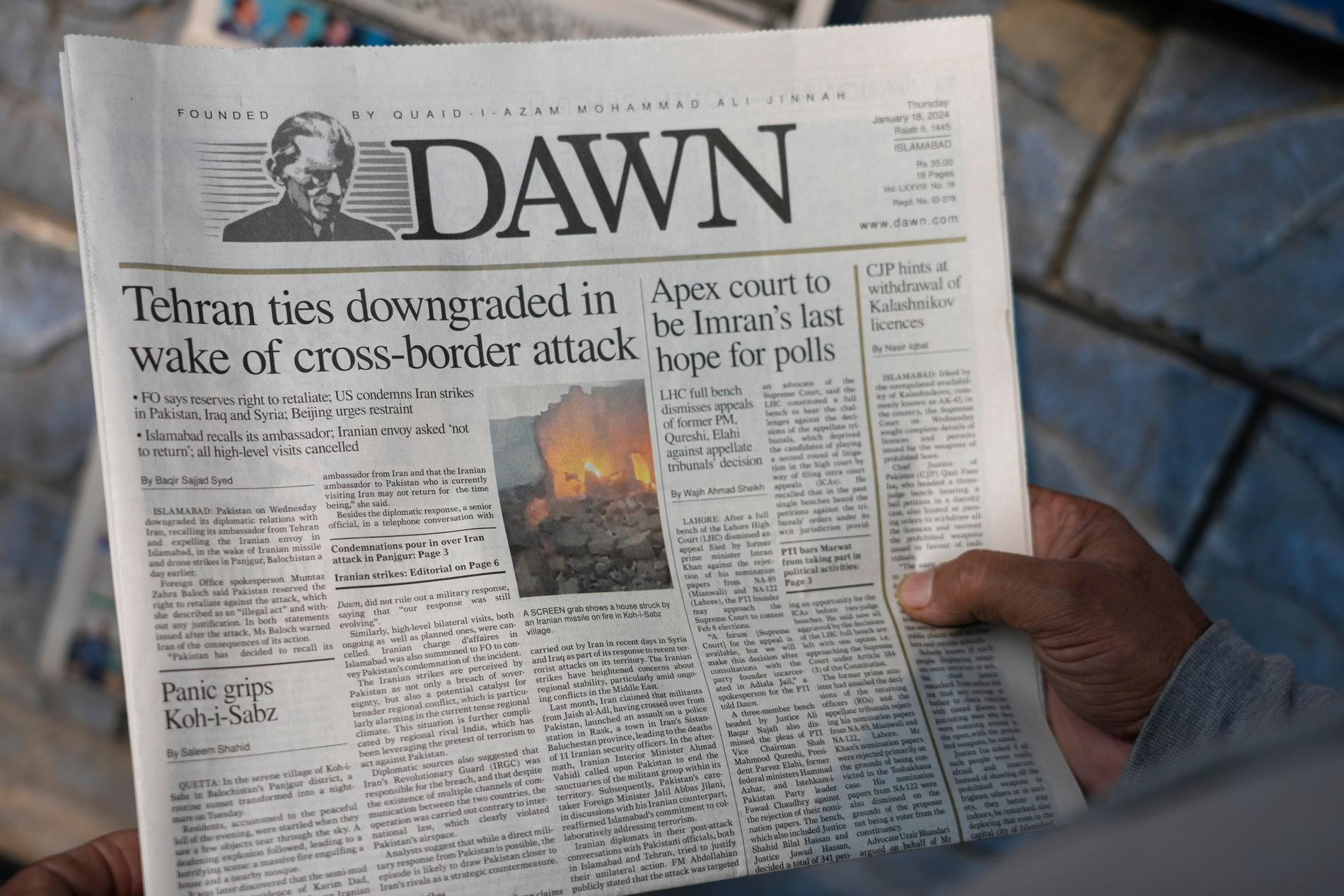Pakistansk media om Irans attack.