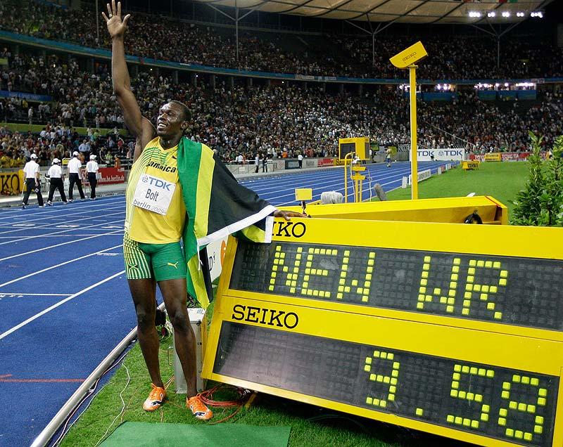 Snabbast i världen Här har precis Usain Bolt slagit världsrekordet på 100 meter vid VM i Berlin förra året.