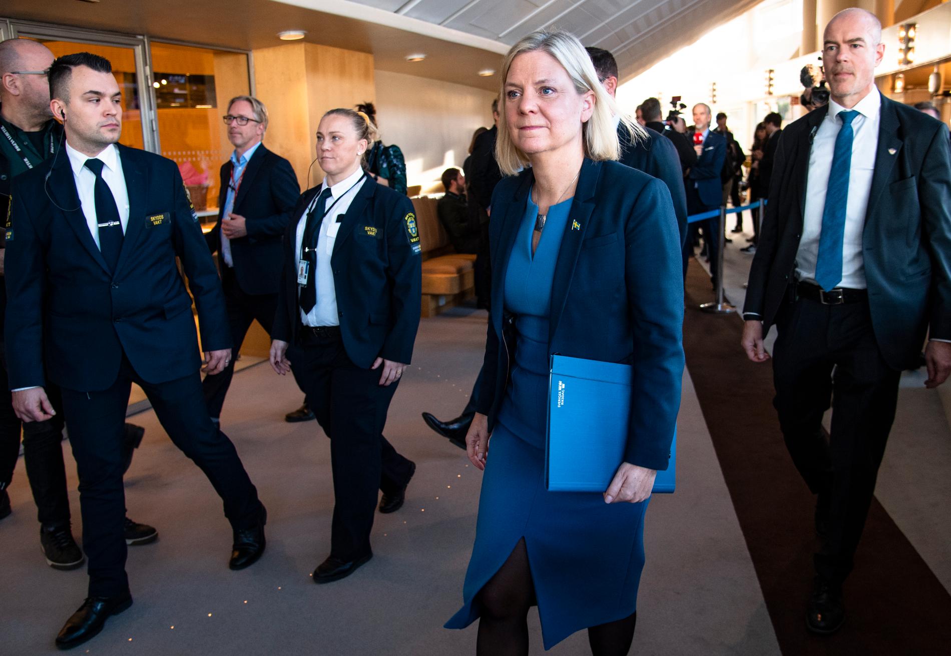 S-ledaren Magdalena Andersson (S) efter onsdagens statsministeromröstning i riksdagen.